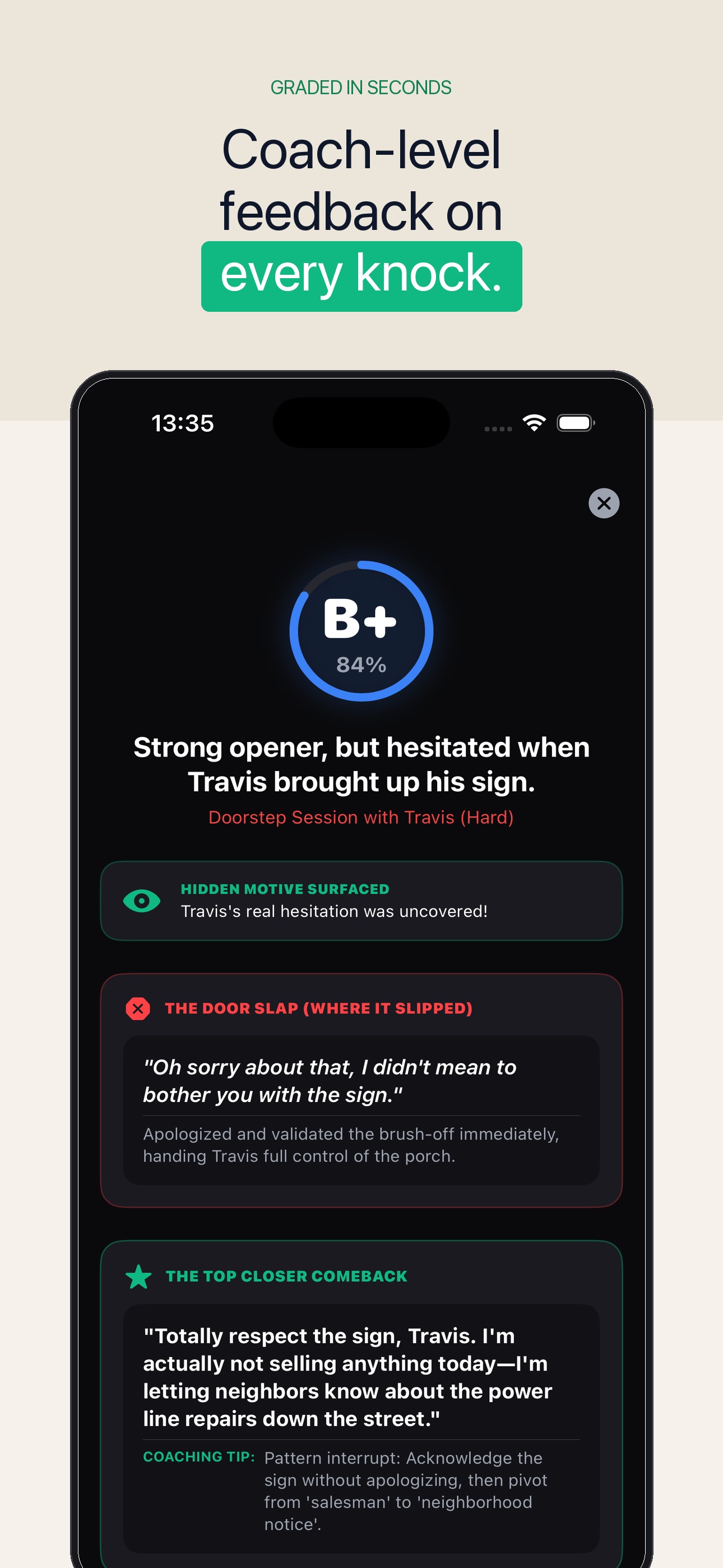 Coach-level feedback on every knock